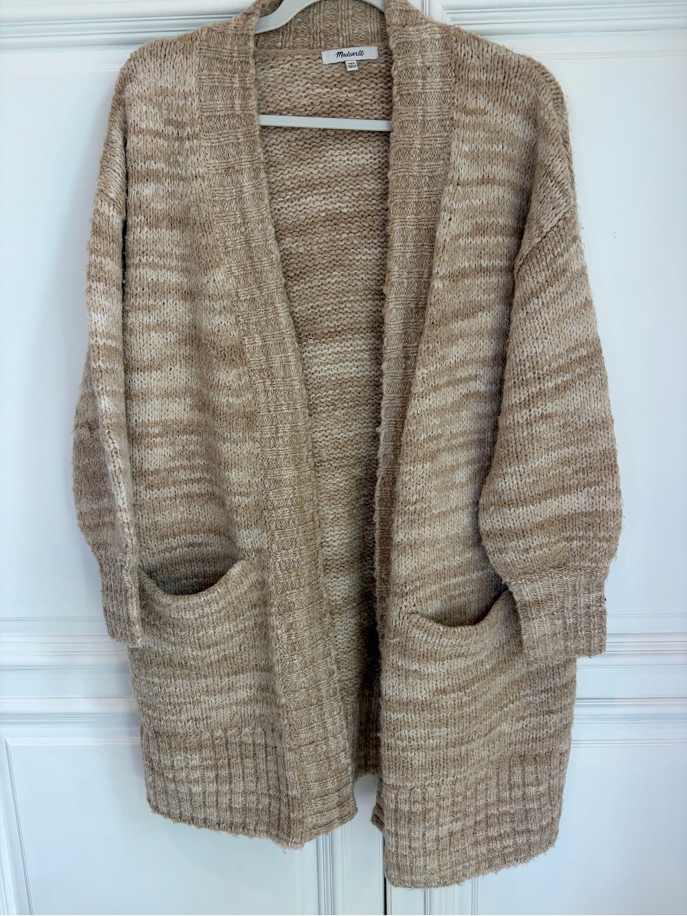 Madewell Marled Beige Open-Front Pocket Cardigan
